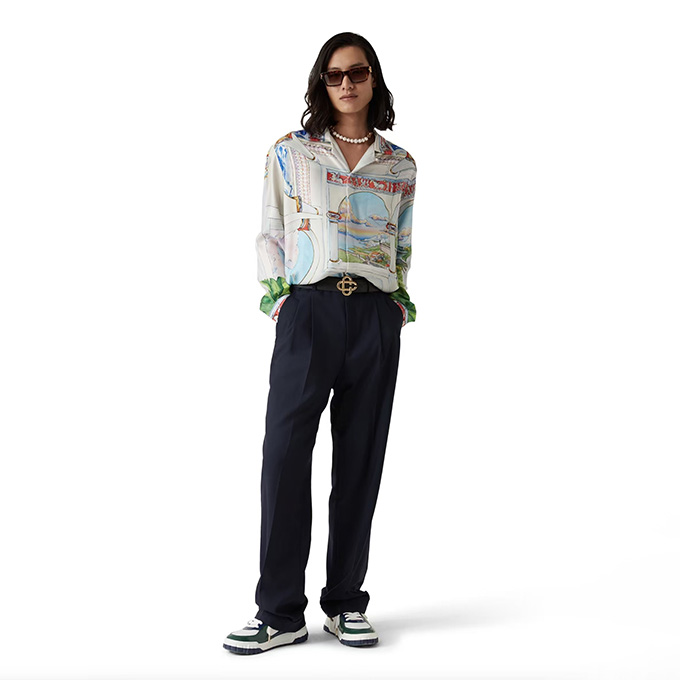 casablanca horse racing landscape print silk long sleeve shirt